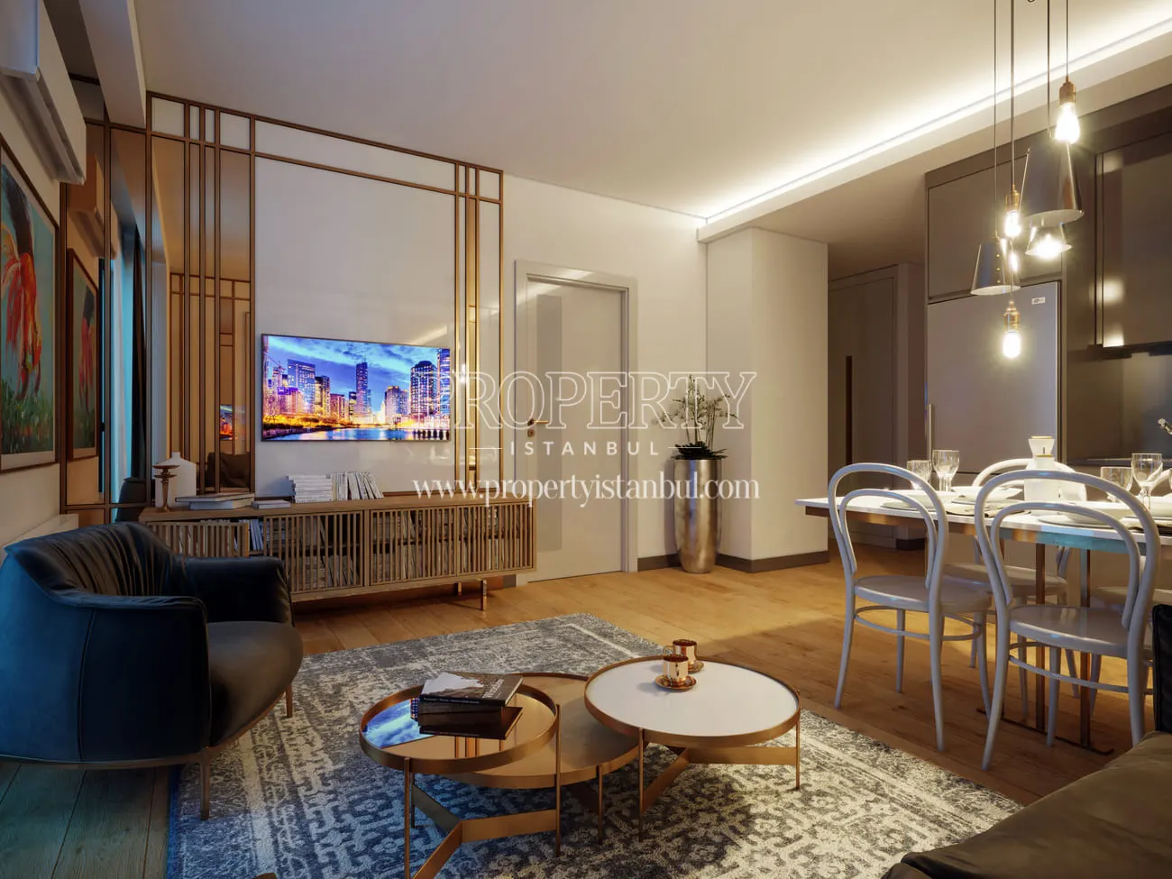 living room and dining area of an apartment in Resim Modern Kagithane