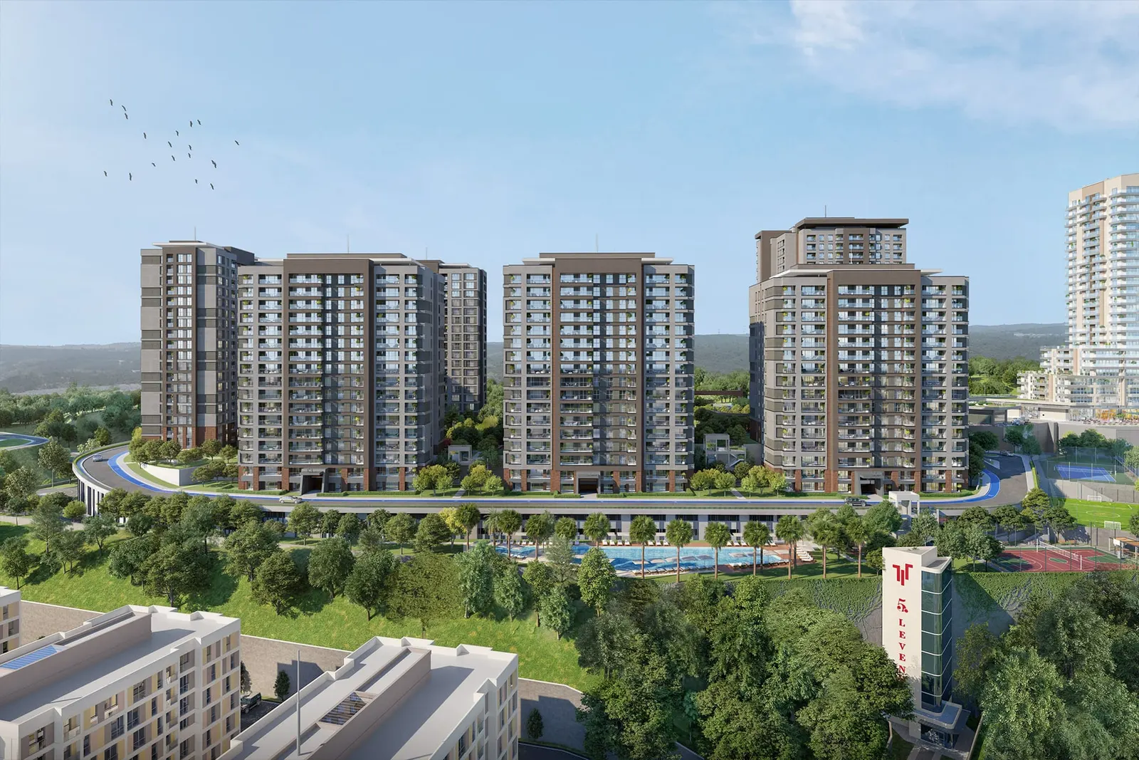 5. Levent Korupark blocks above the pool and gardens