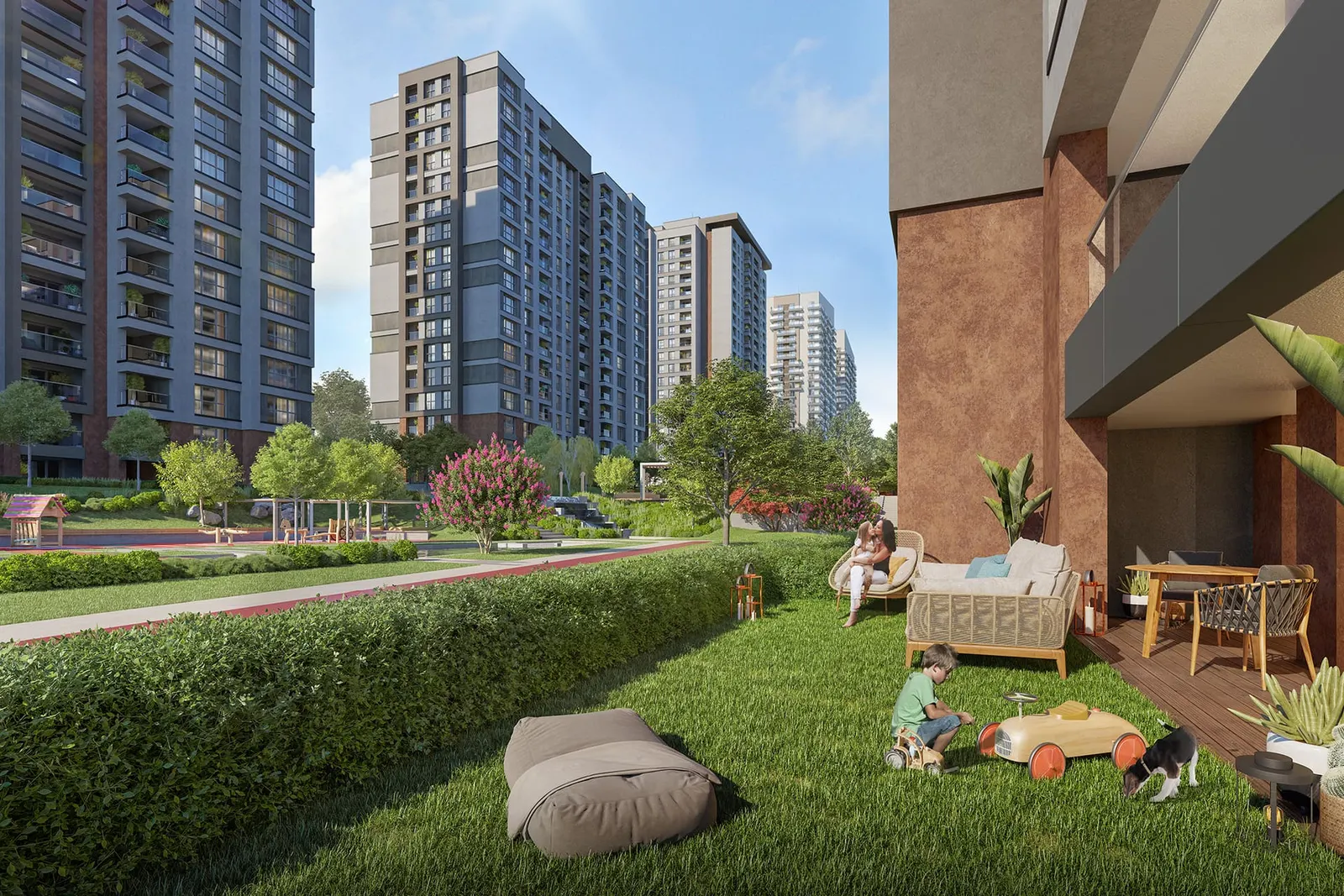 Garden of a ground floor apartment at 5. Levent Korupark