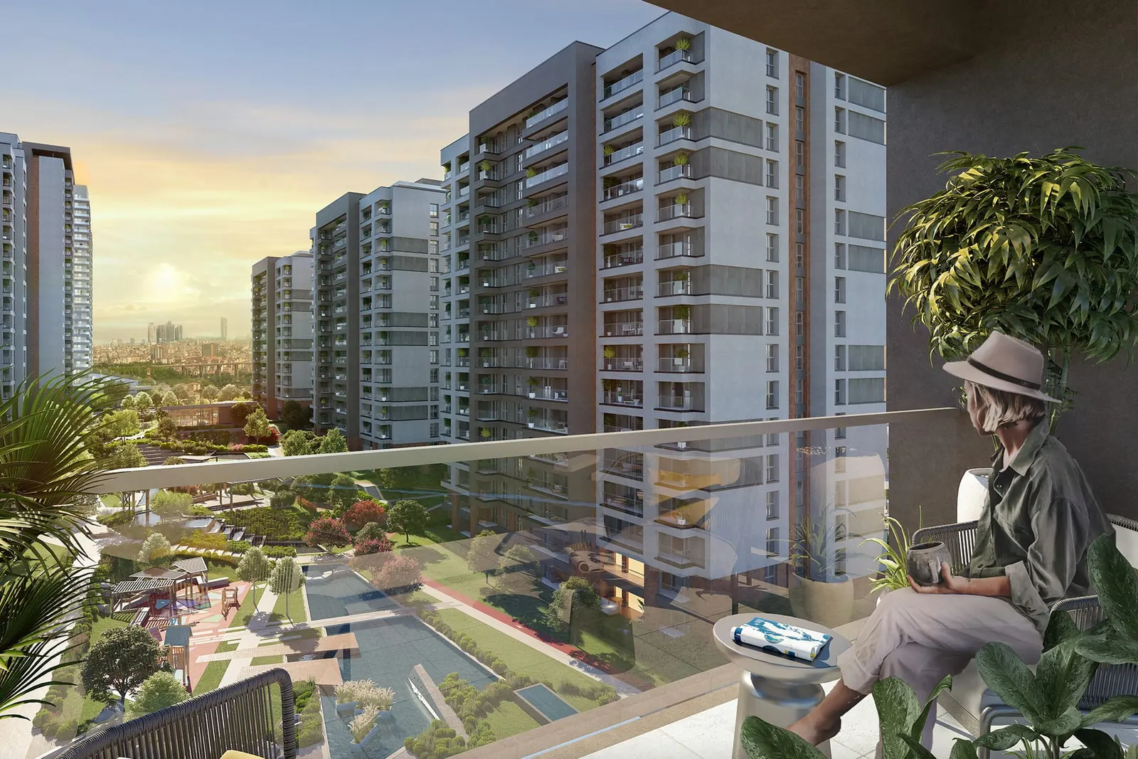 View over the gardens from a 5. Levent Korupark balcony