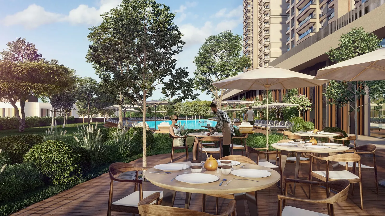 Garden cafe terrace by the pool at 5. Levent Korupark