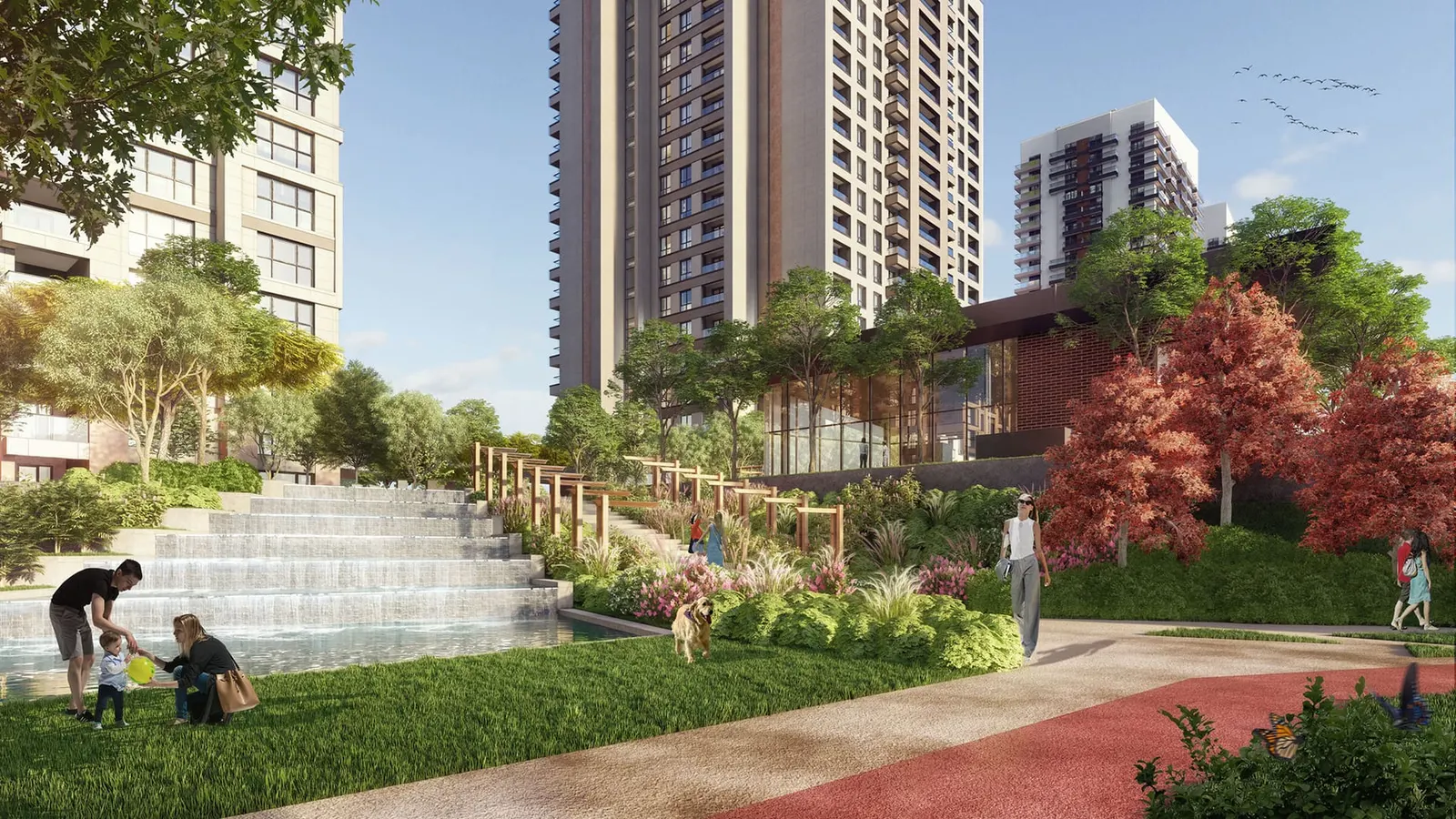 Cascade and planted steps in the 5. Levent Korupark gardens