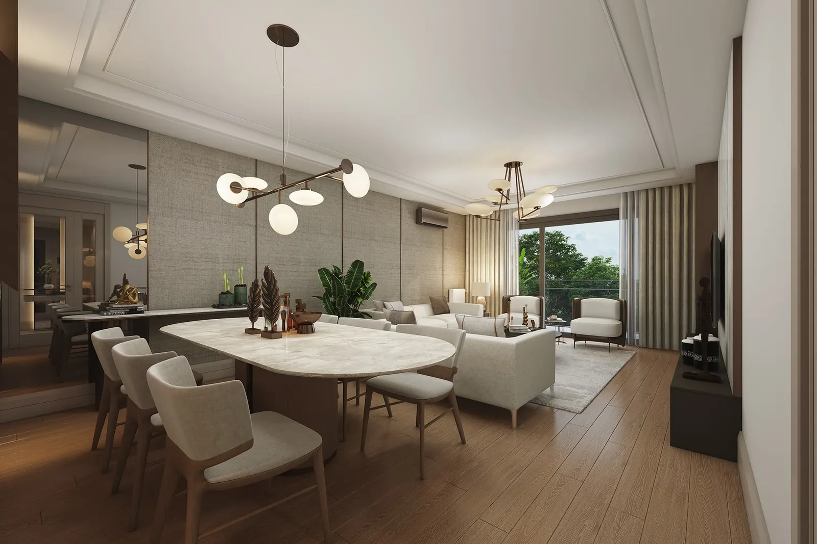 Dining and living area in a 5. Levent Korupark apartment