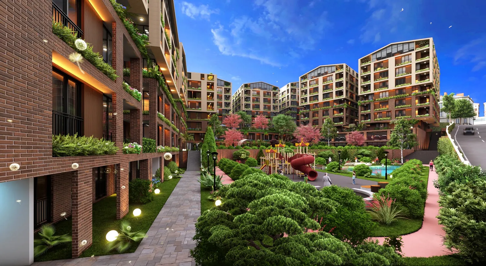 Garden walkway between the Acibadem Konaklari blocks