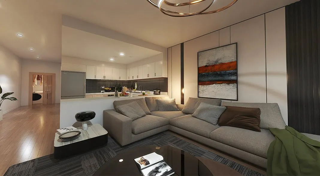 Living room and kitchen in an Afra Park villa