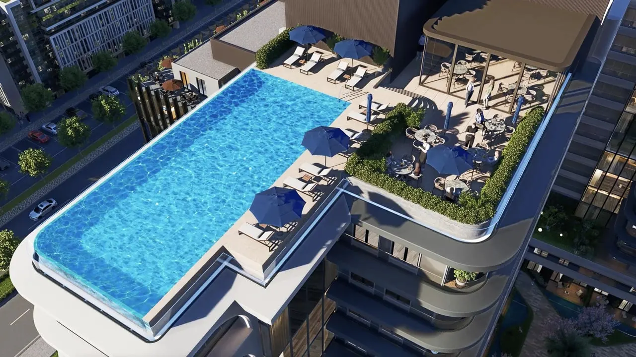 Rooftop pool and terrace at Algun Prime Atasehir from above