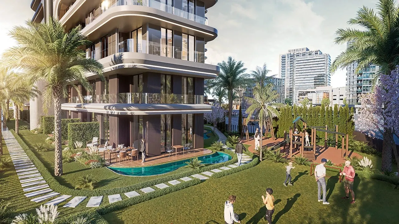 Garden and pool between the Algun Prime Atasehir blocks