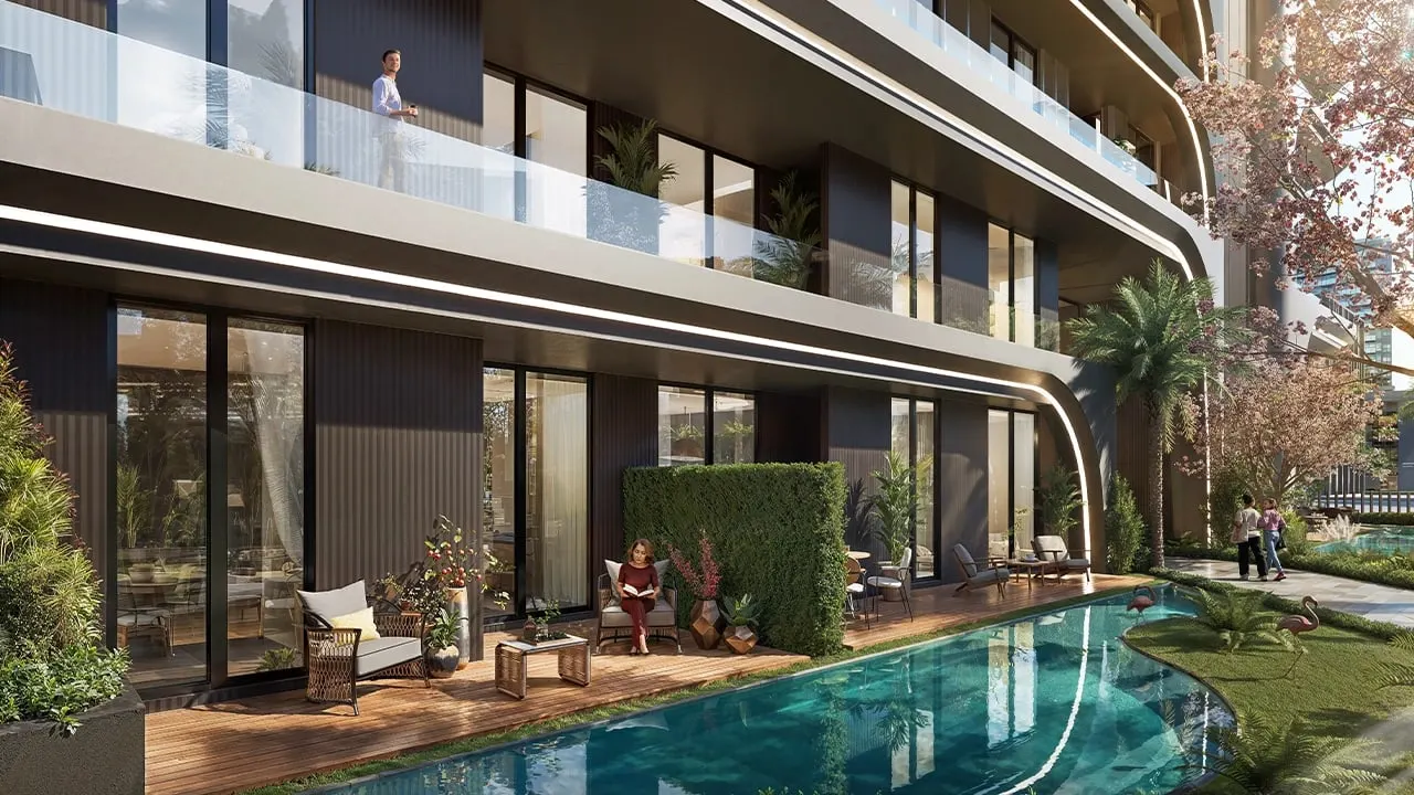 Garden-level terraces and pool at Algun Prime Atasehir