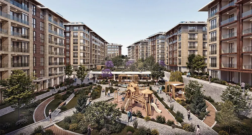 Playground and walkways between the Alya Merkezefendi blocks
