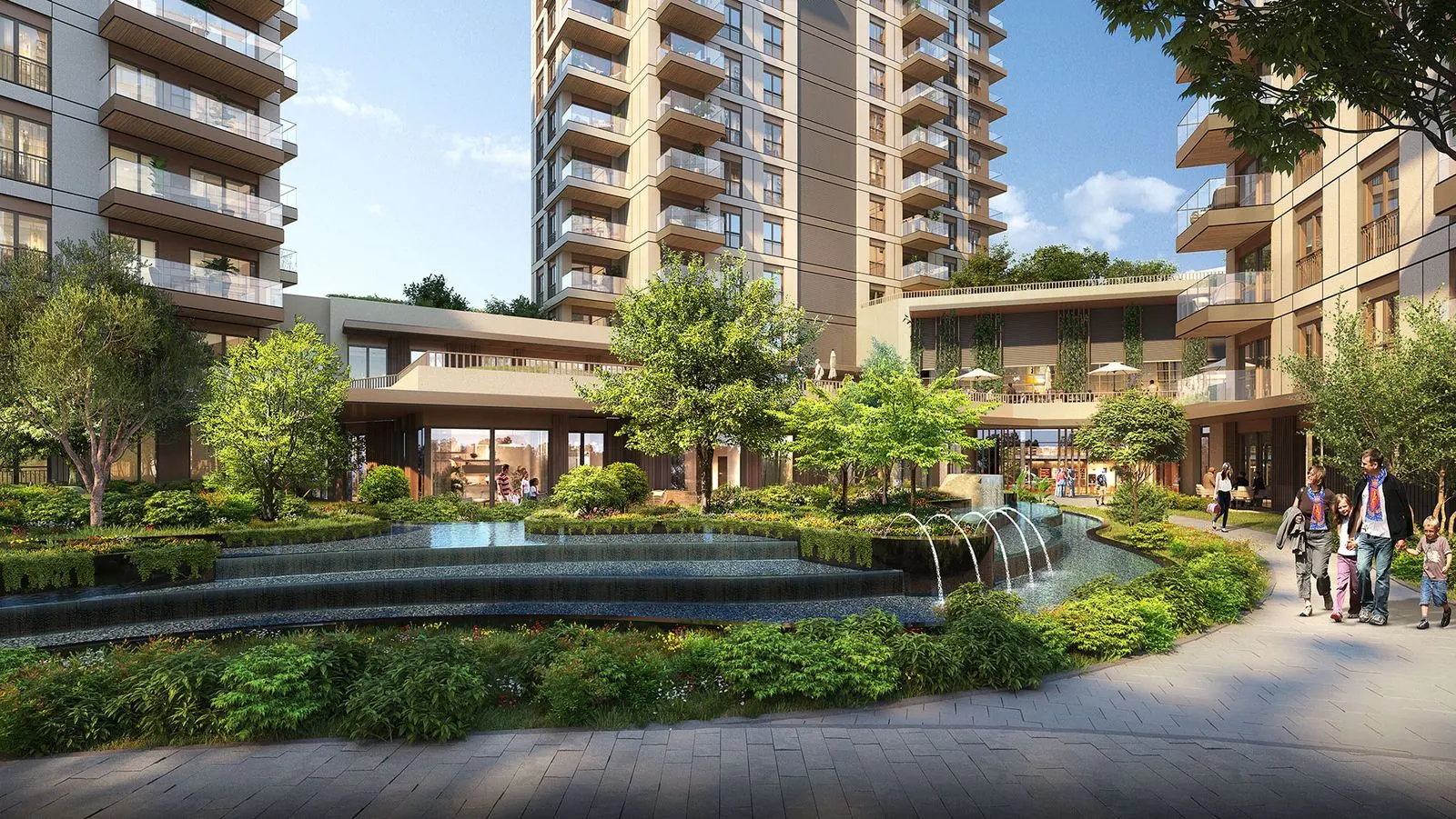 Fountain and shops at Avrupa Residence Sisli 2