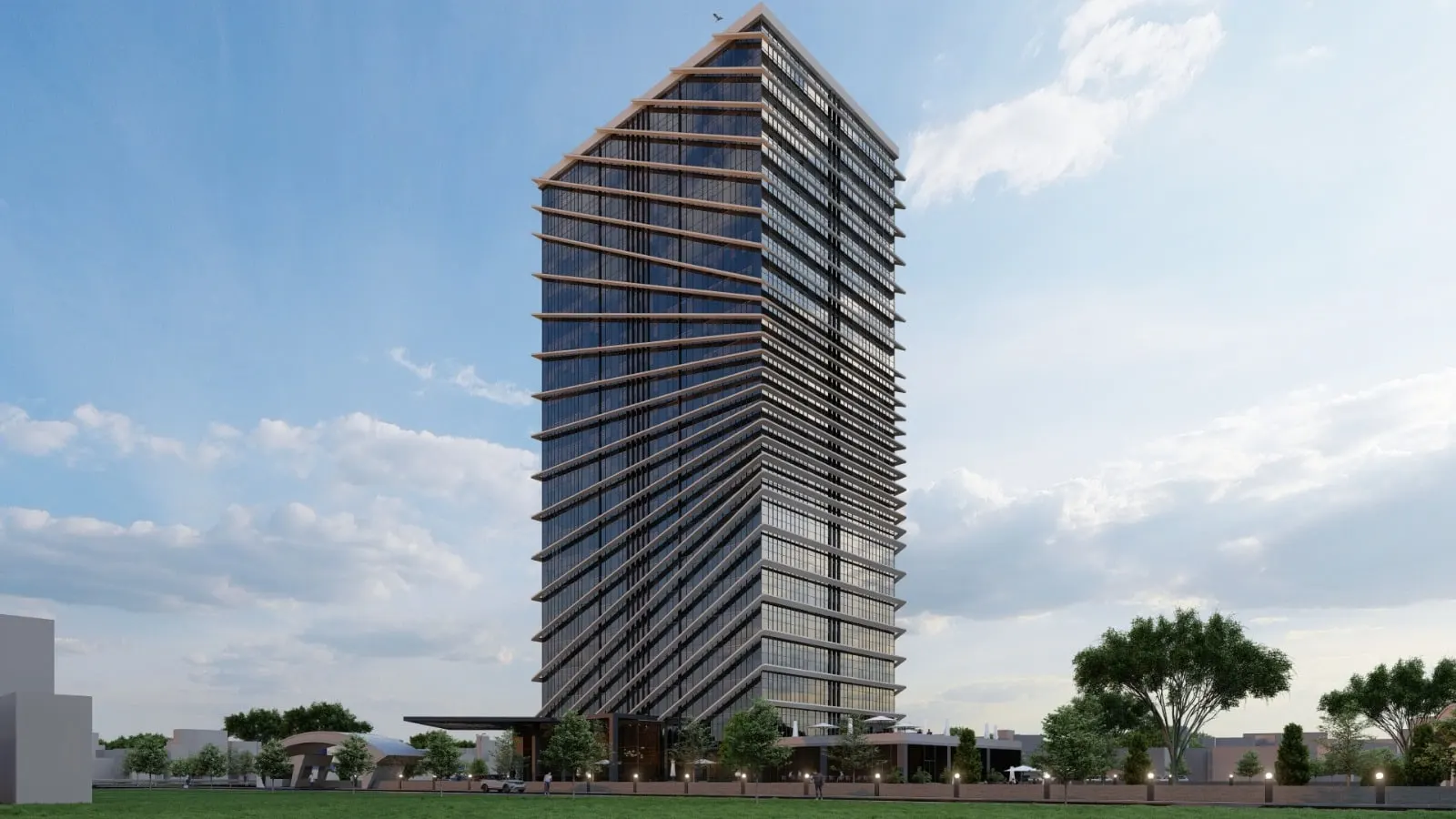 Ayos-Sun Plaza tower and its entrance seen from the front