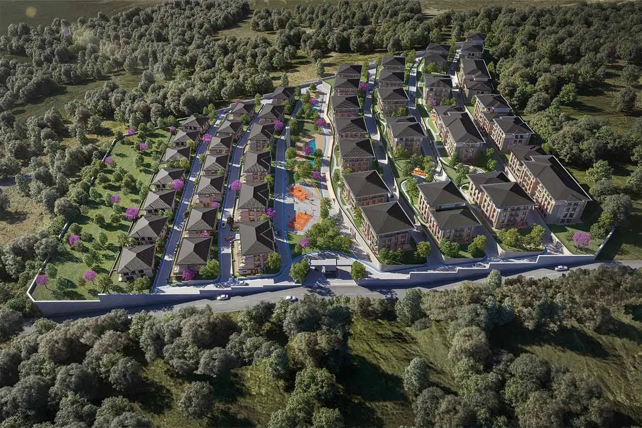 Aerial view of the Bahce Bahcesehir blocks and villas