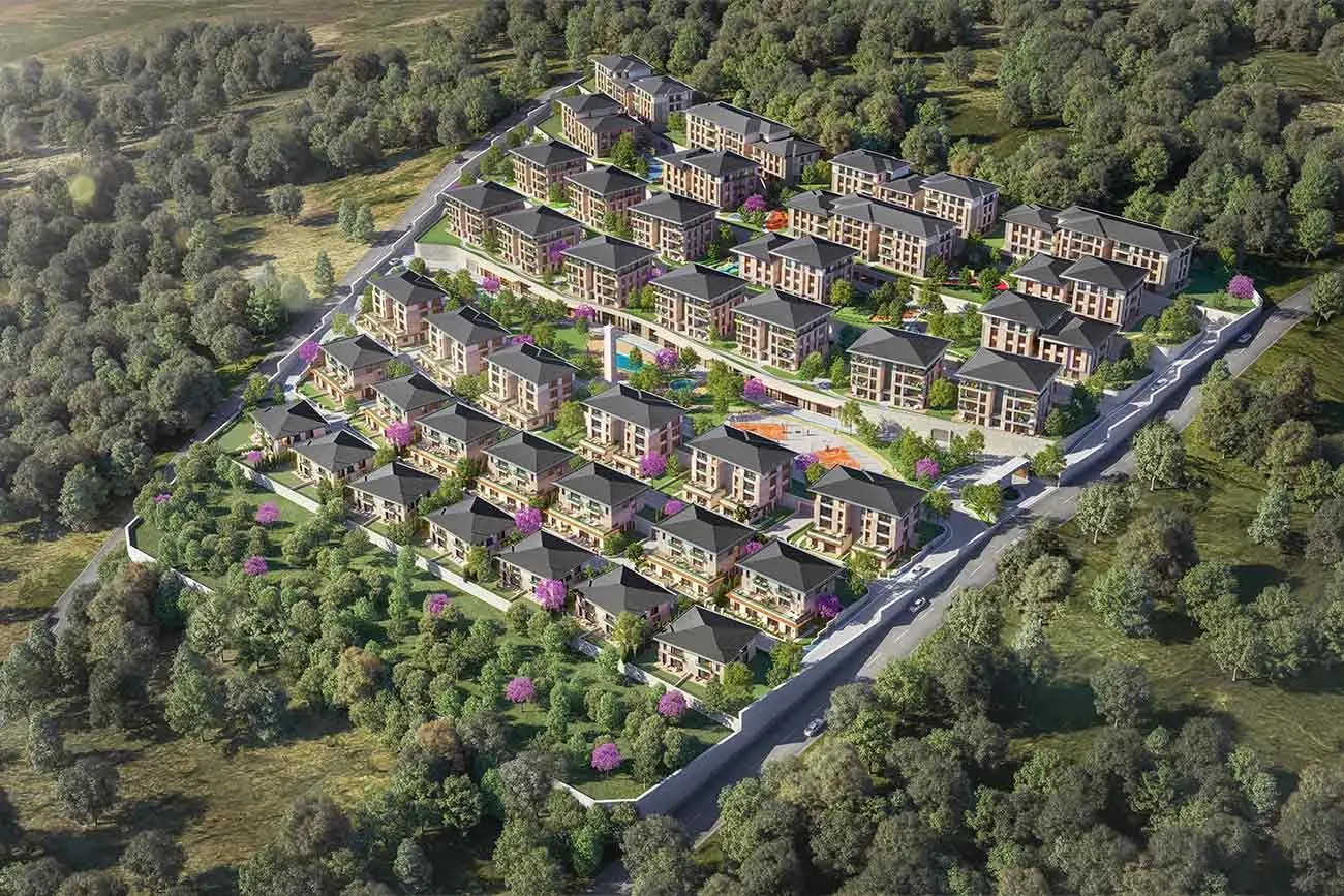 Bahce Bahcesehir from above, with woodland around the site