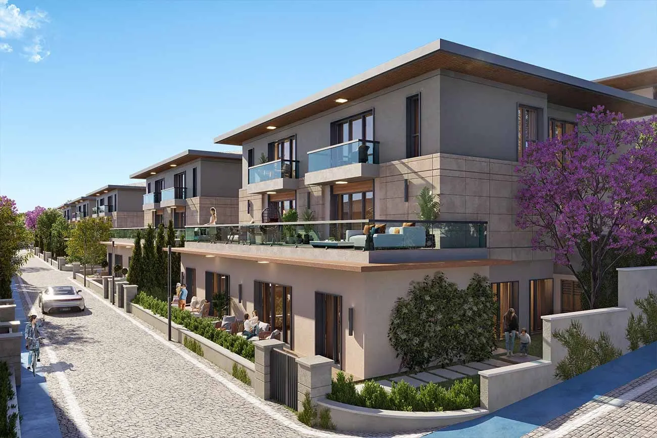 Villas along an internal street at Bahce Bahcesehir
