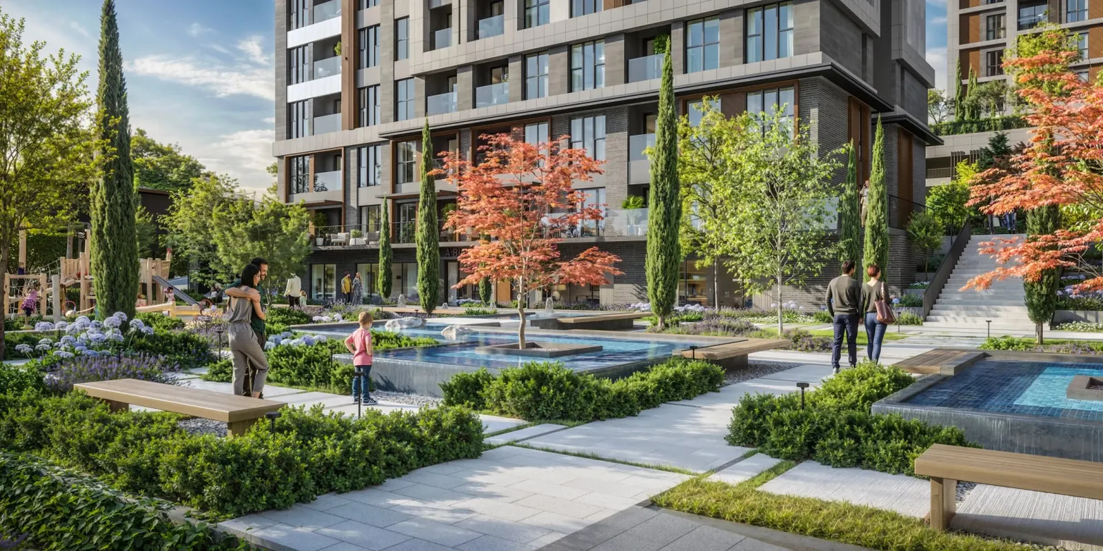 Landscaped courtyard with water features at Bakirci Zenit Topkapi
