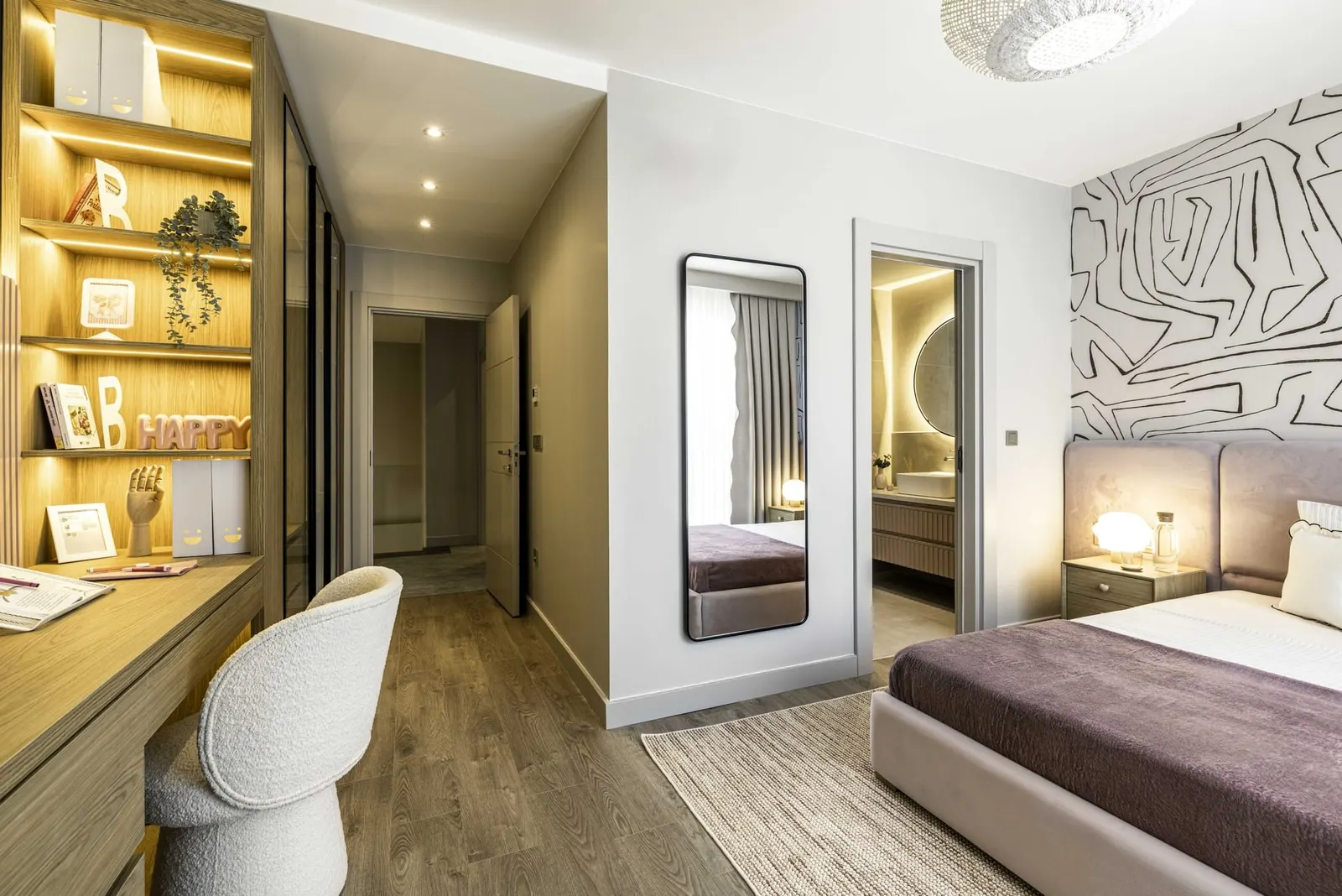 Bedroom with a study corner in a Ballica Panorama villa