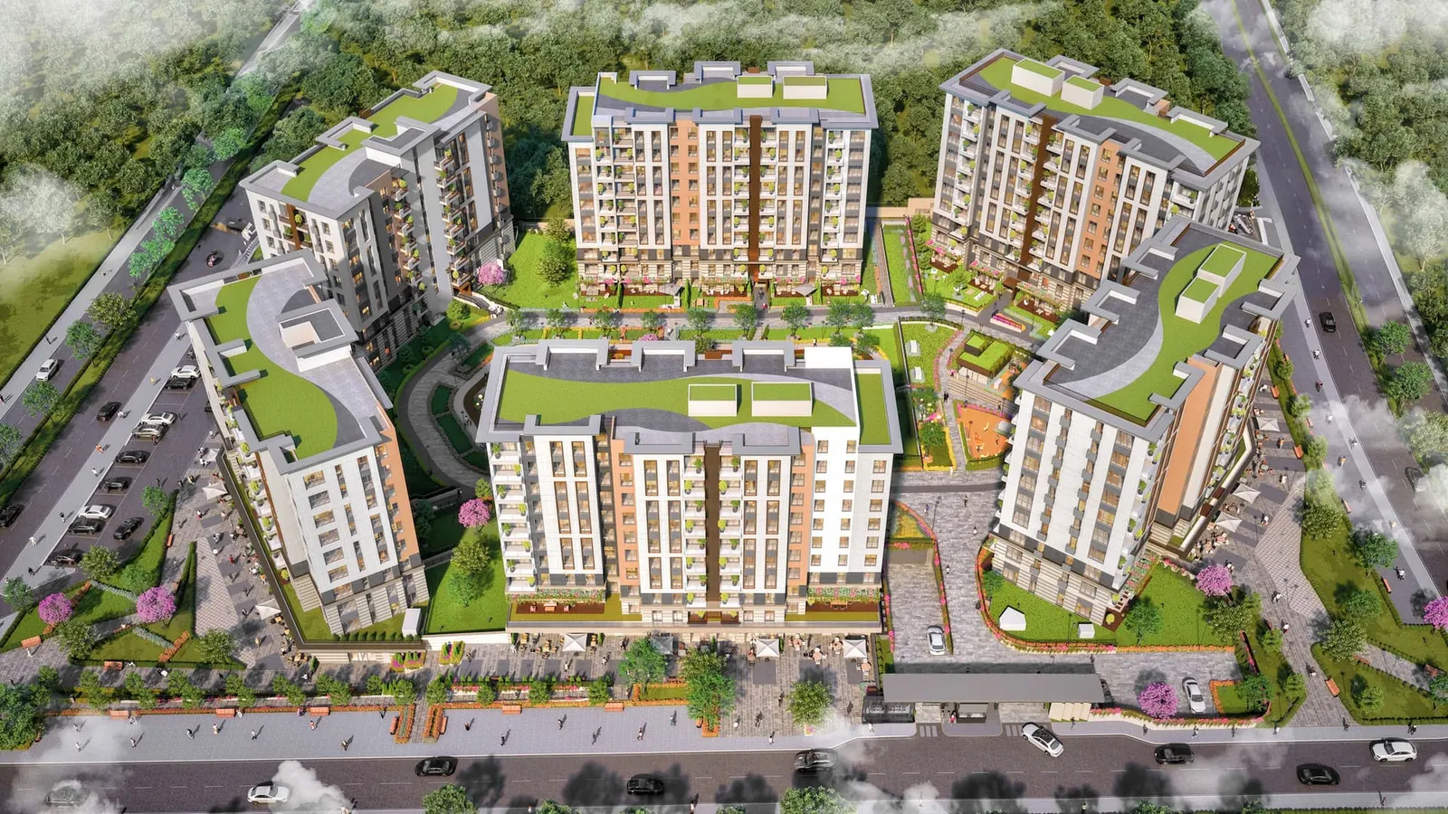 Aerial view of the Basaksehir Avrasya Cadde blocks
