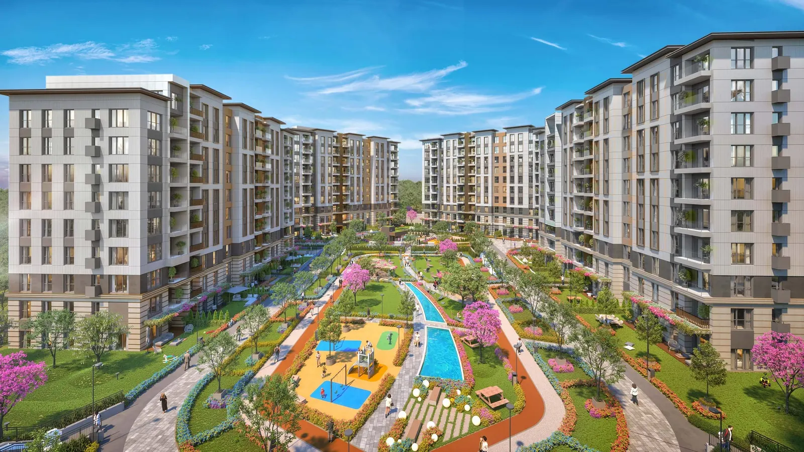 Courtyard gardens between the Basaksehir Avrasya Cadde blocks