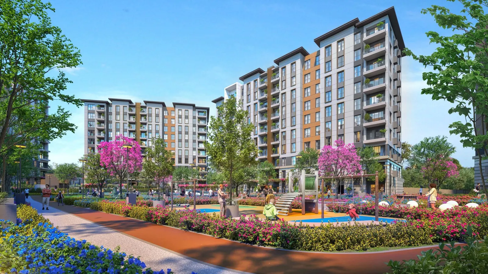 Basaksehir Avrasya Cadde blocks behind the central garden