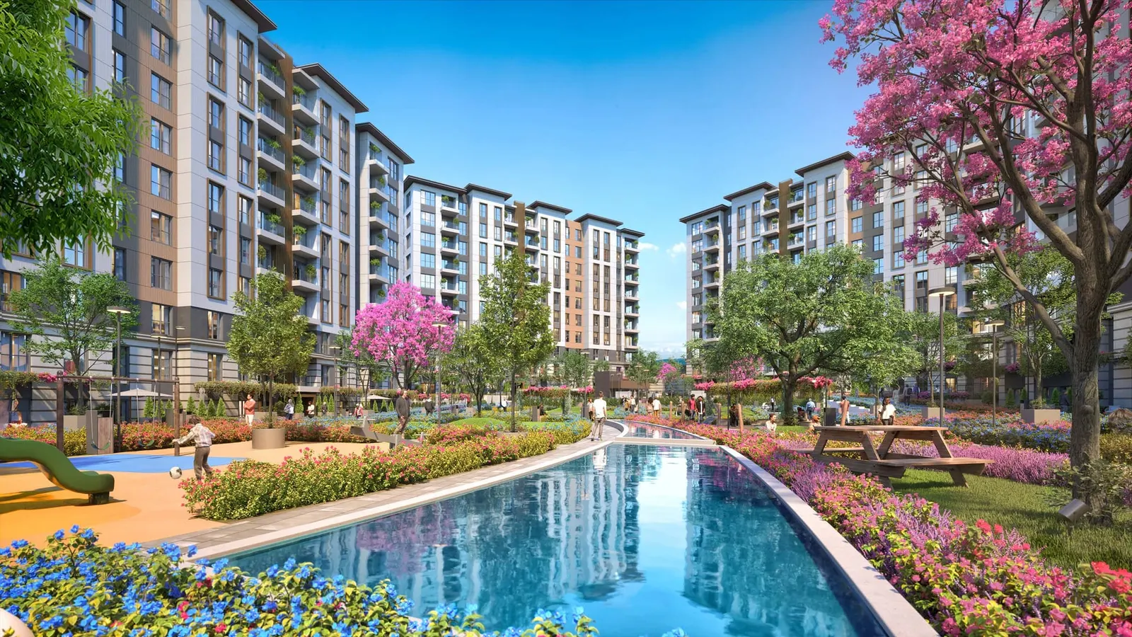 Pool and gardens at Basaksehir Avrasya Cadde