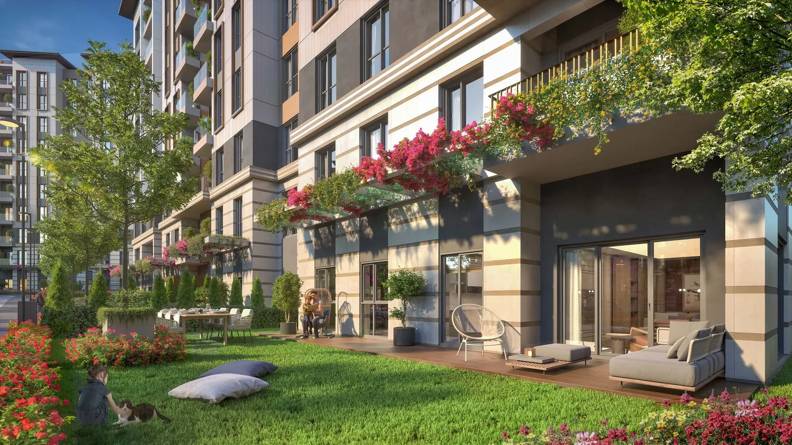 Ground floor terraces and gardens at Basaksehir Avrasya Cadde