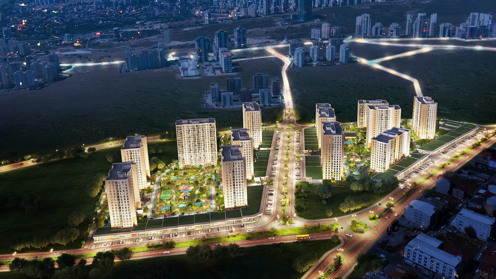Bizim Evler 11 at night from the air