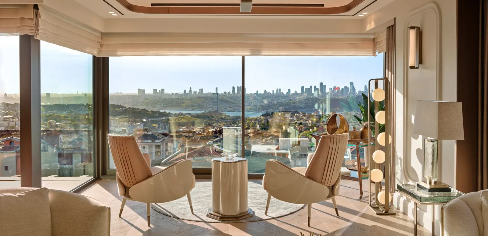 Living room with a Bosphorus view in a Bogaz Camlica apartment