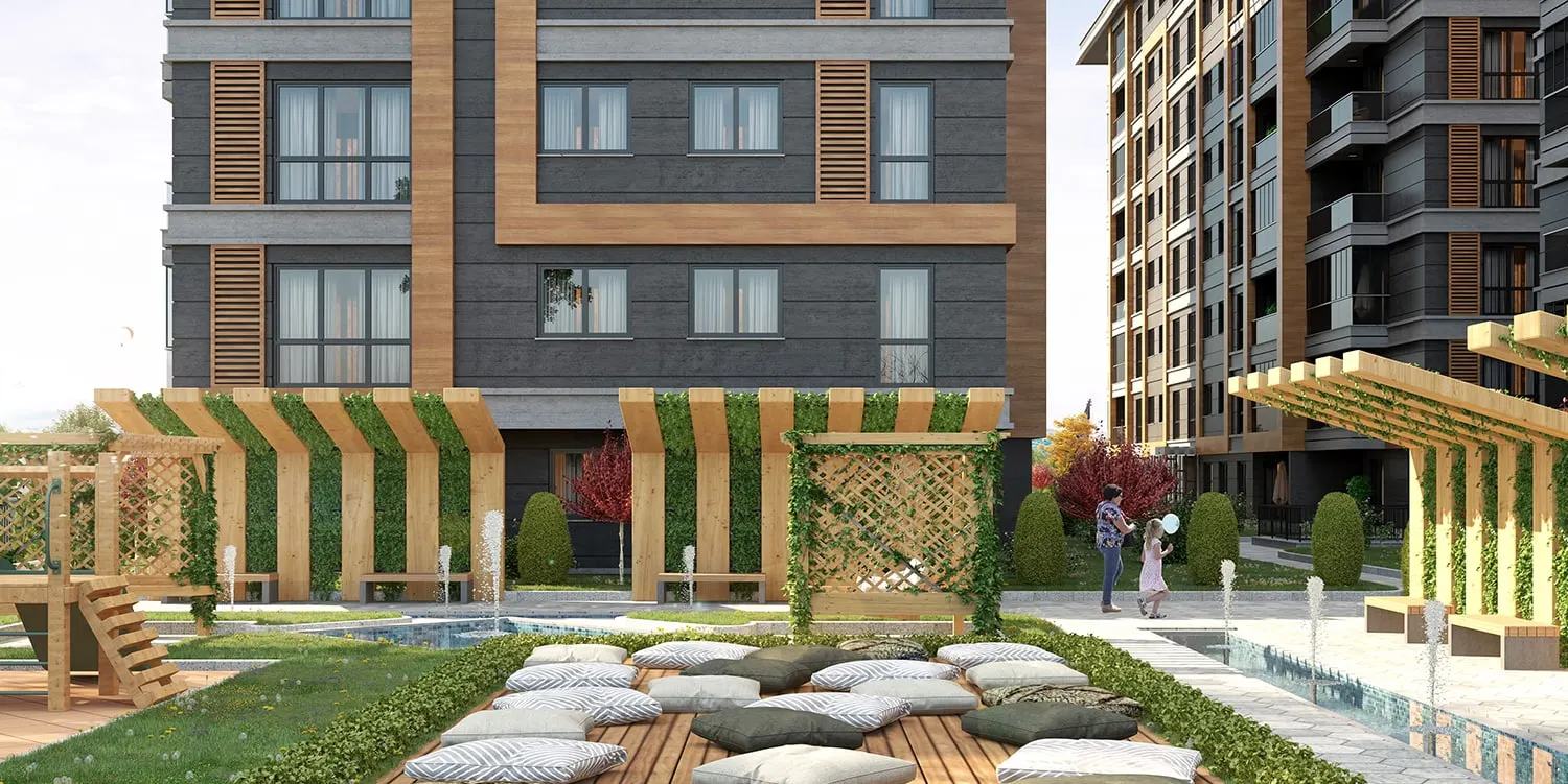 Garden with pergolas between the Capella Exclusive Tuzla blocks