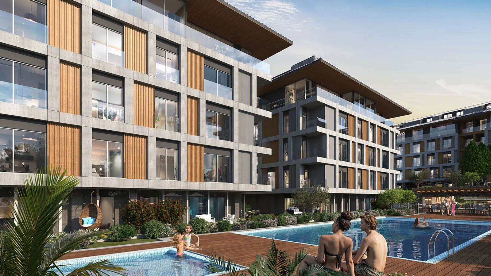 Outdoor pool between the Cengelkoy Cukurova Liparis Evleri blocks