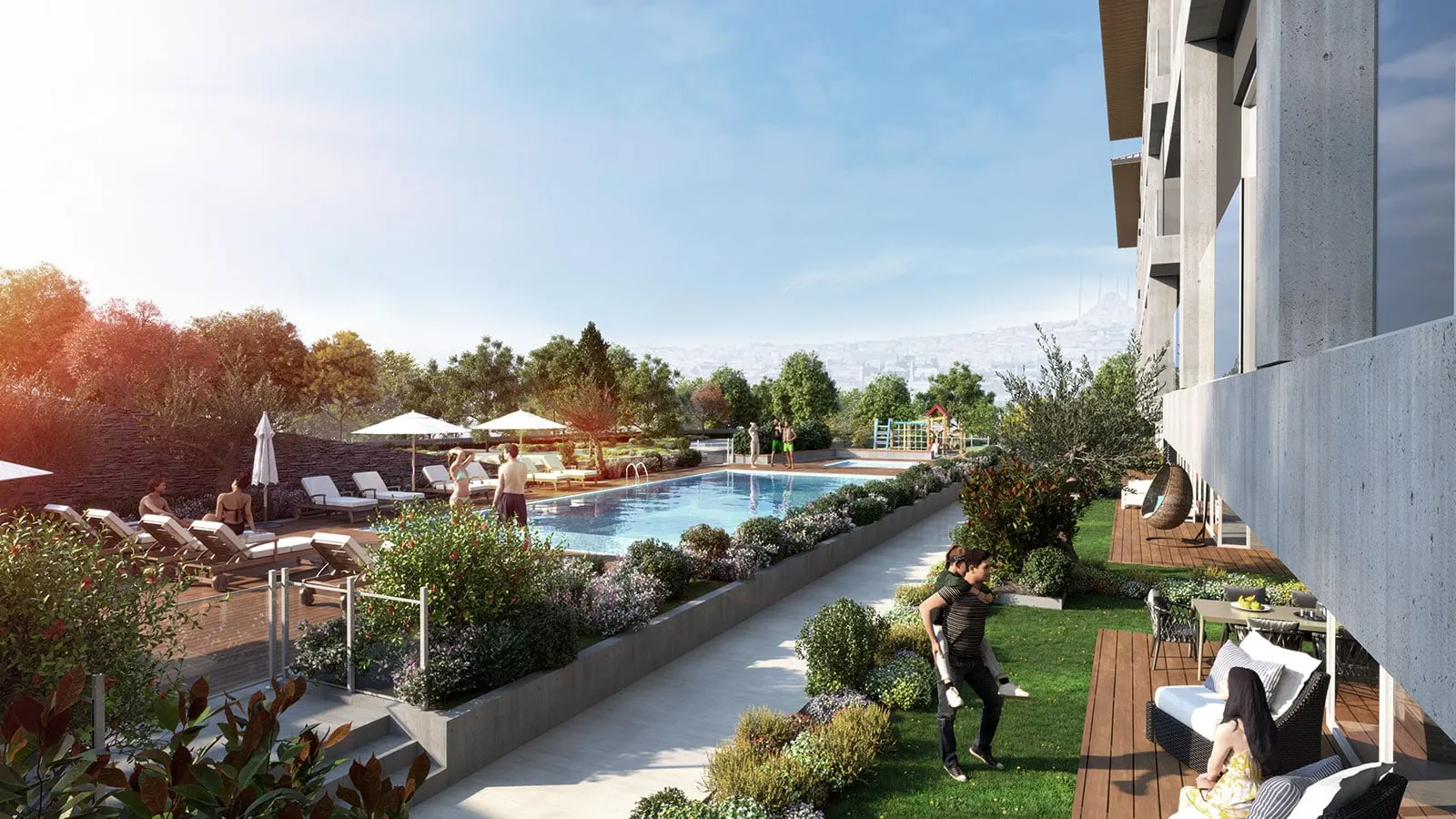 Pool and garden at Cengelkoy Cukurova Liparis Evleri