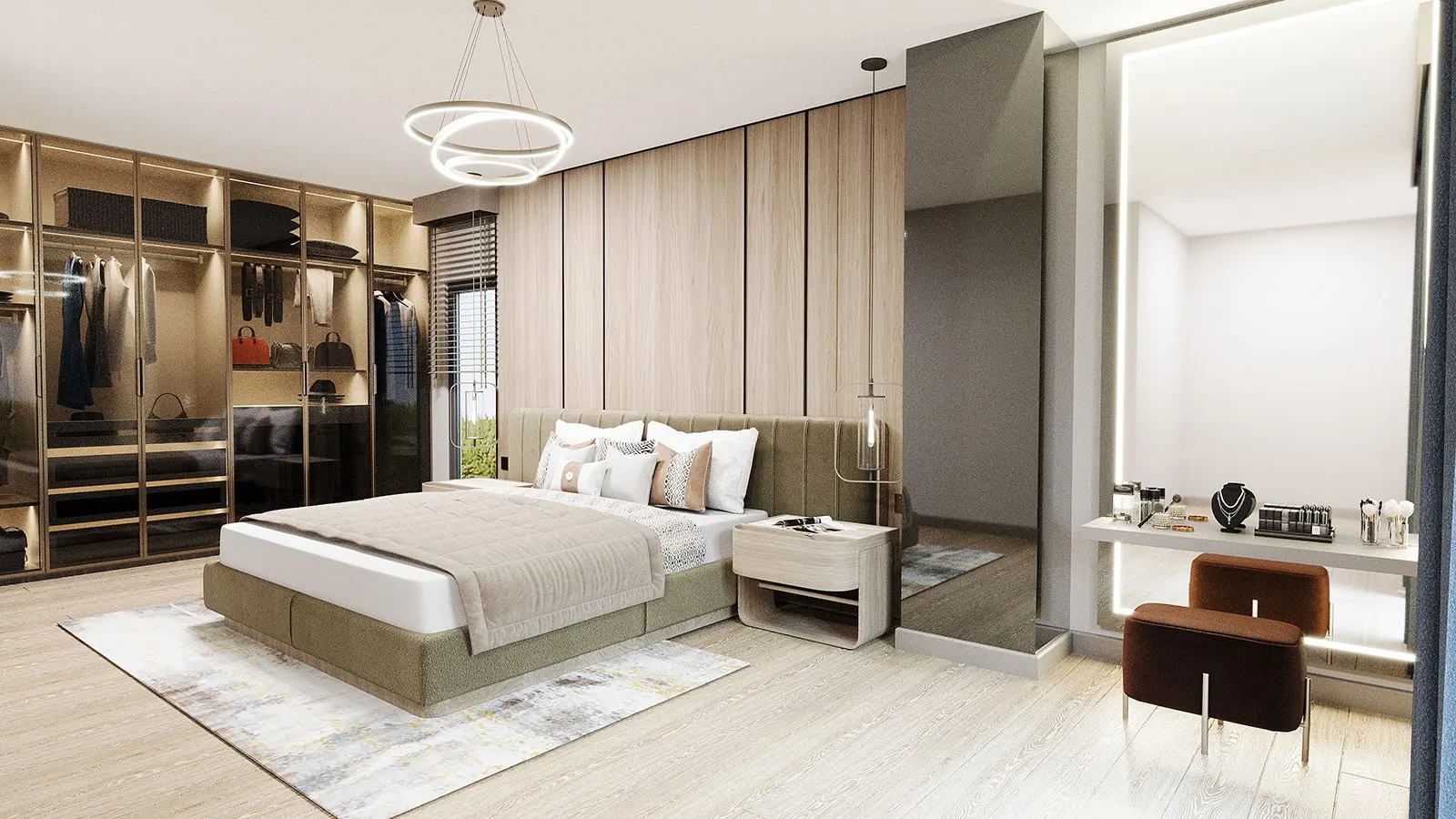 Bedroom with a dressing area in a Cengelkoy Cukurova Liparis Evleri apartment