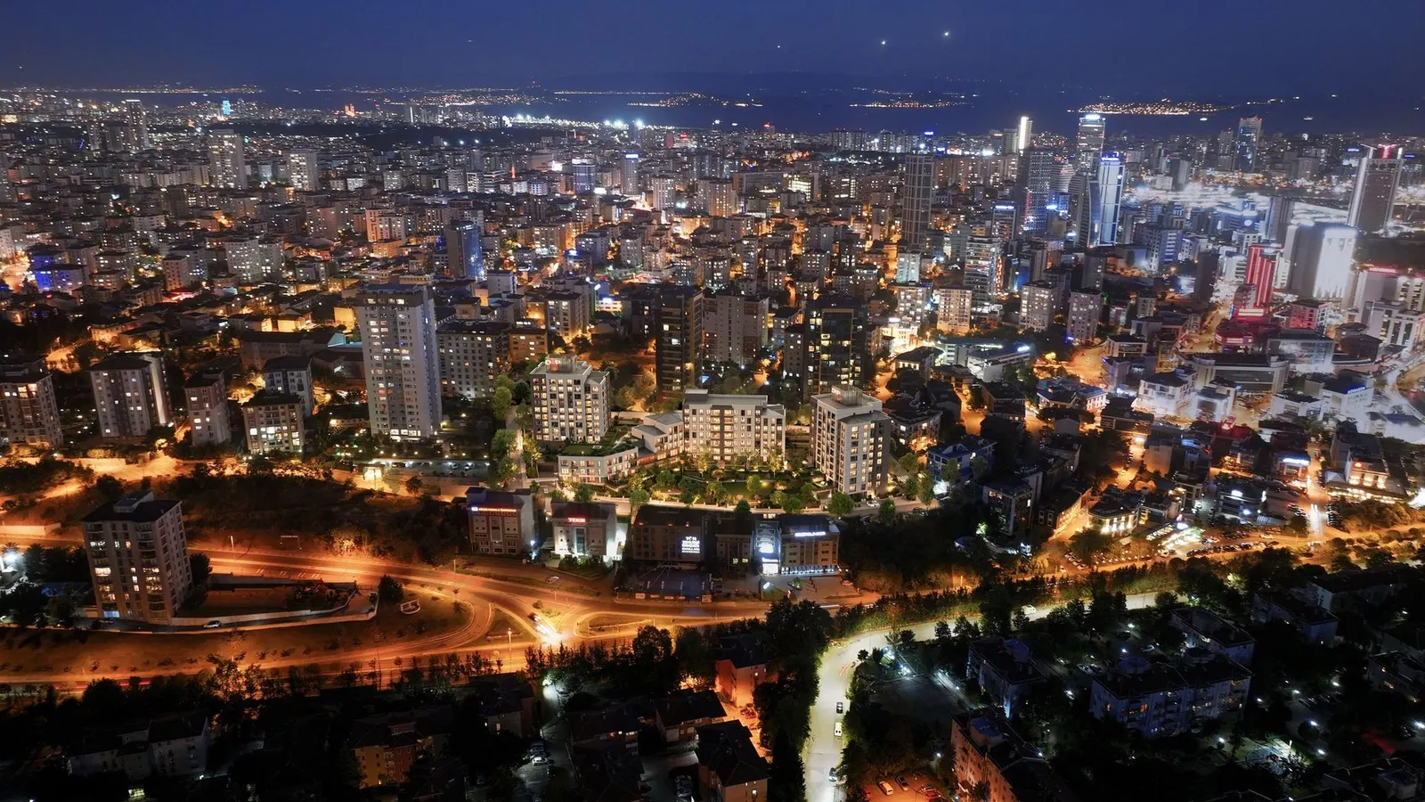 Atasehir at night from the air