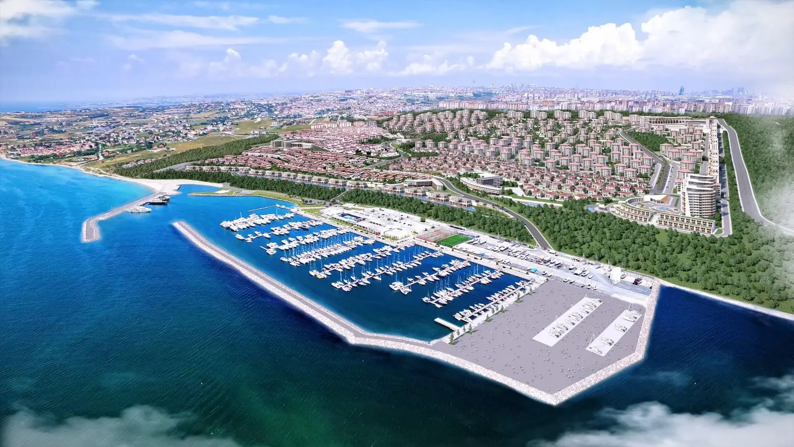 Aerial view of Deniz Istanbul and West Istanbul Marina on the Sea of Marmara