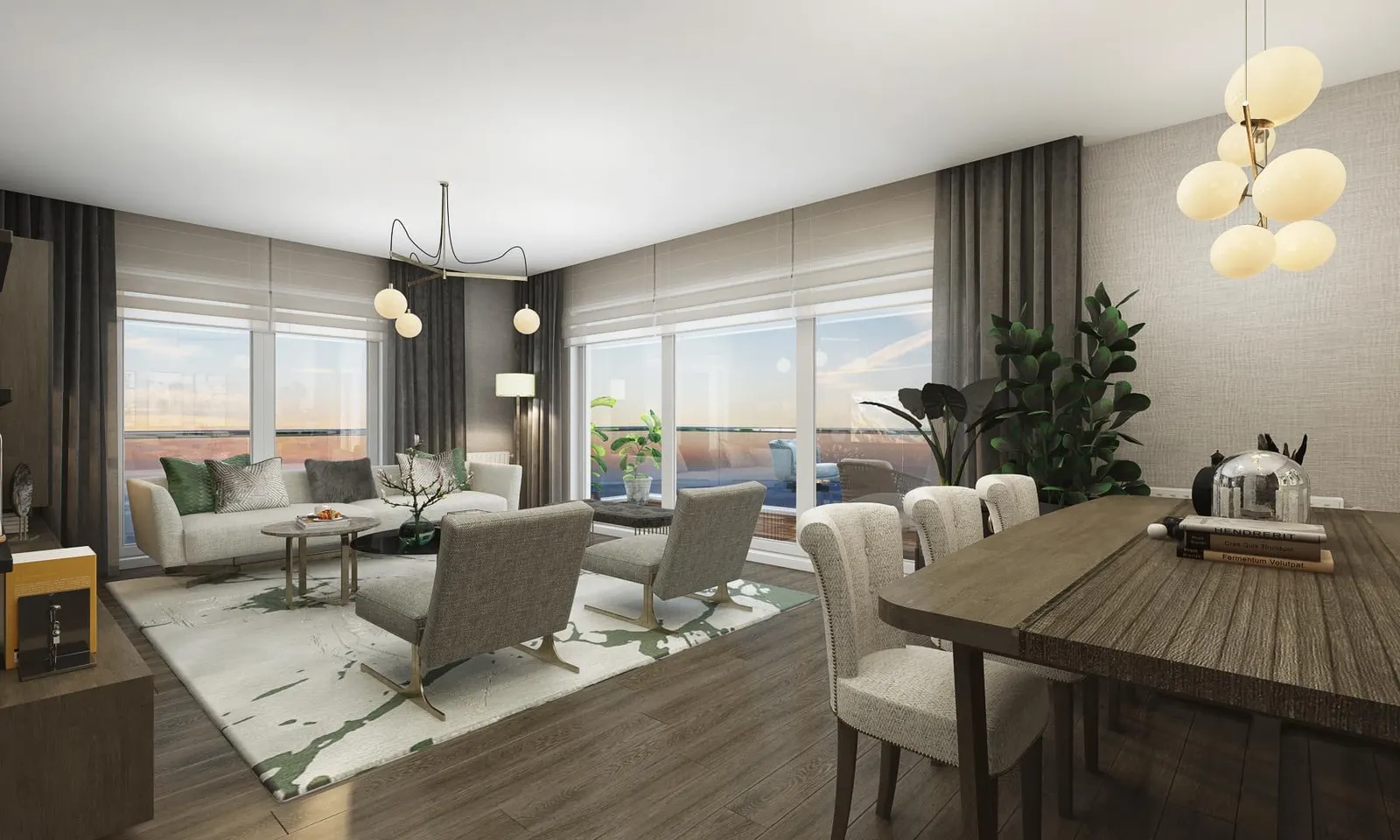 Living and dining area in a Deniz Istanbul Marina Rezidans apartment