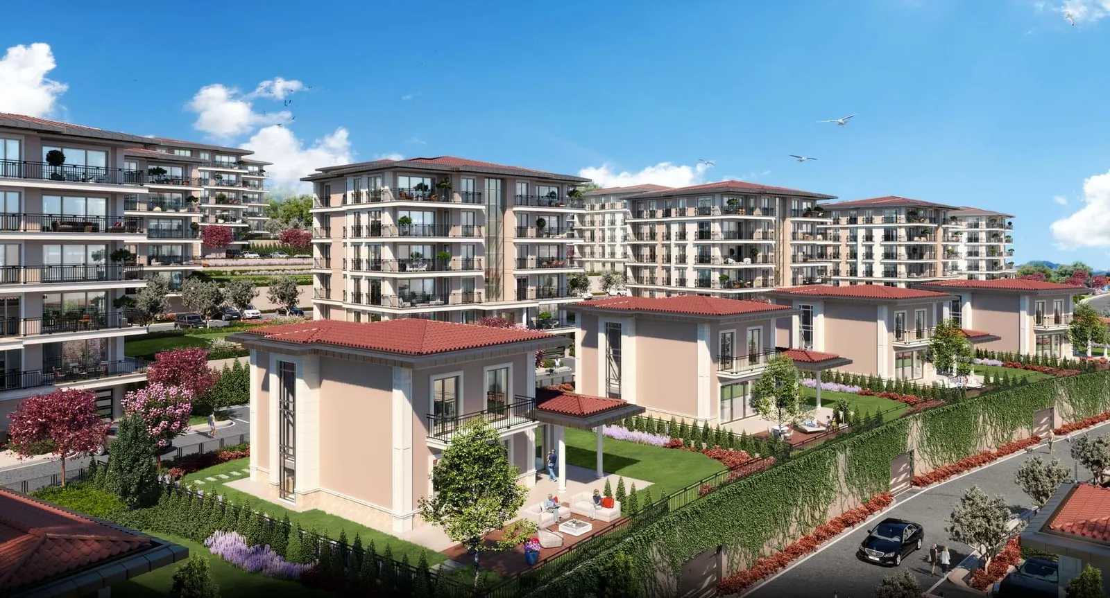 Deniz Istanbul Sedef Konaklari villas in front of the apartment blocks