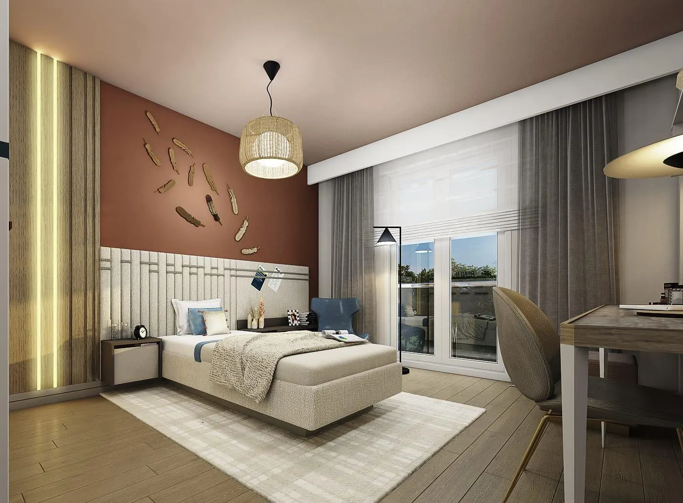 Bedroom with a desk in a Deniz Istanbul Sedef Konaklari apartment
