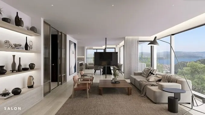 Living room with a Bosphorus view at Denizkoru Sariyer