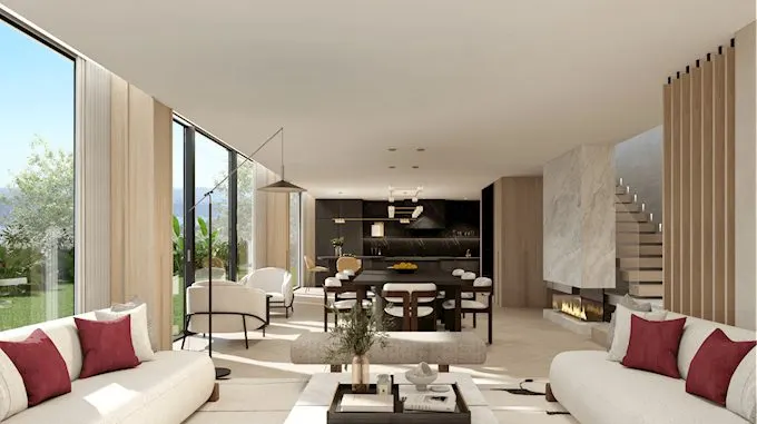 Duplex living room with a staircase at Denizkoru Sariyer