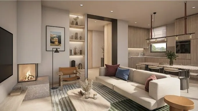 Living room with a fireplace at Denizkoru Sariyer