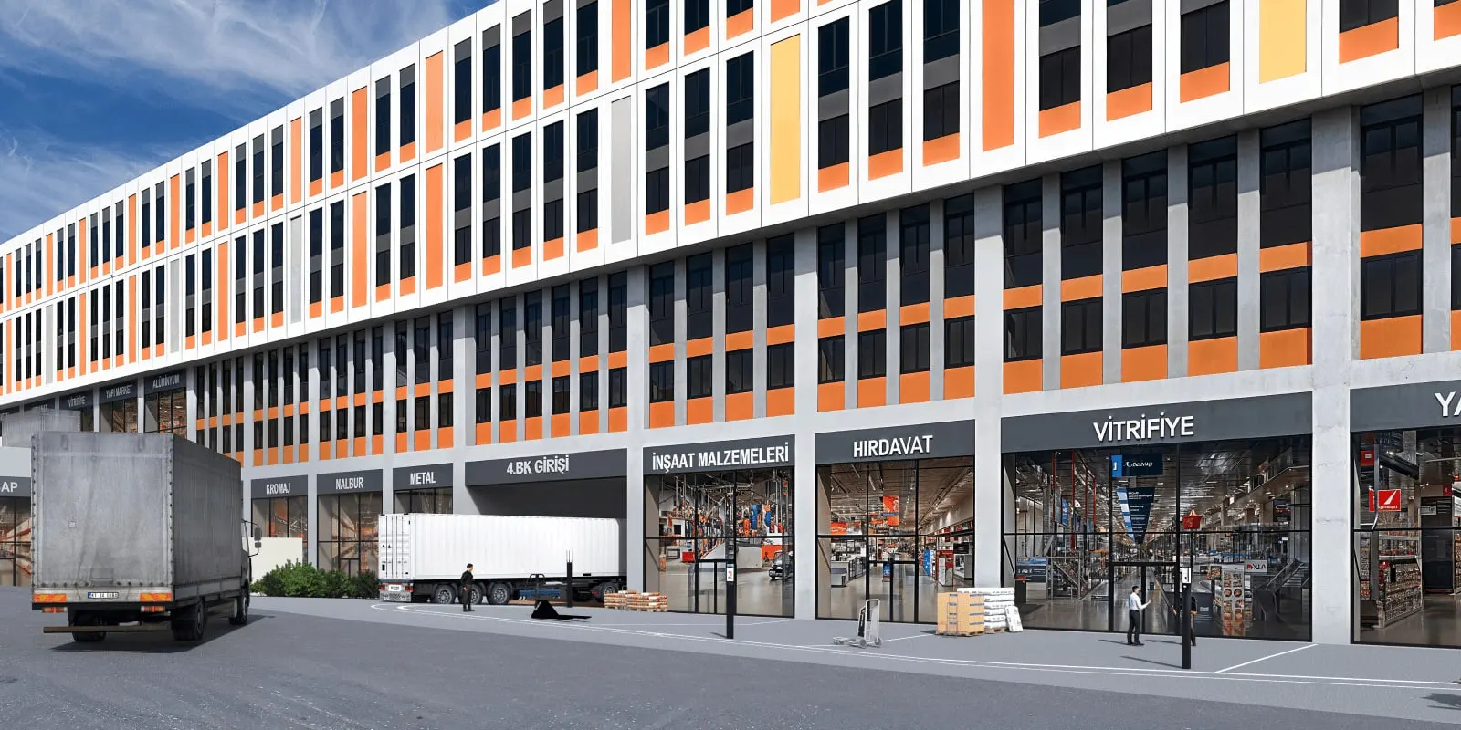 Ground-floor unit fronts and loading area at Dudullu Ticarethane