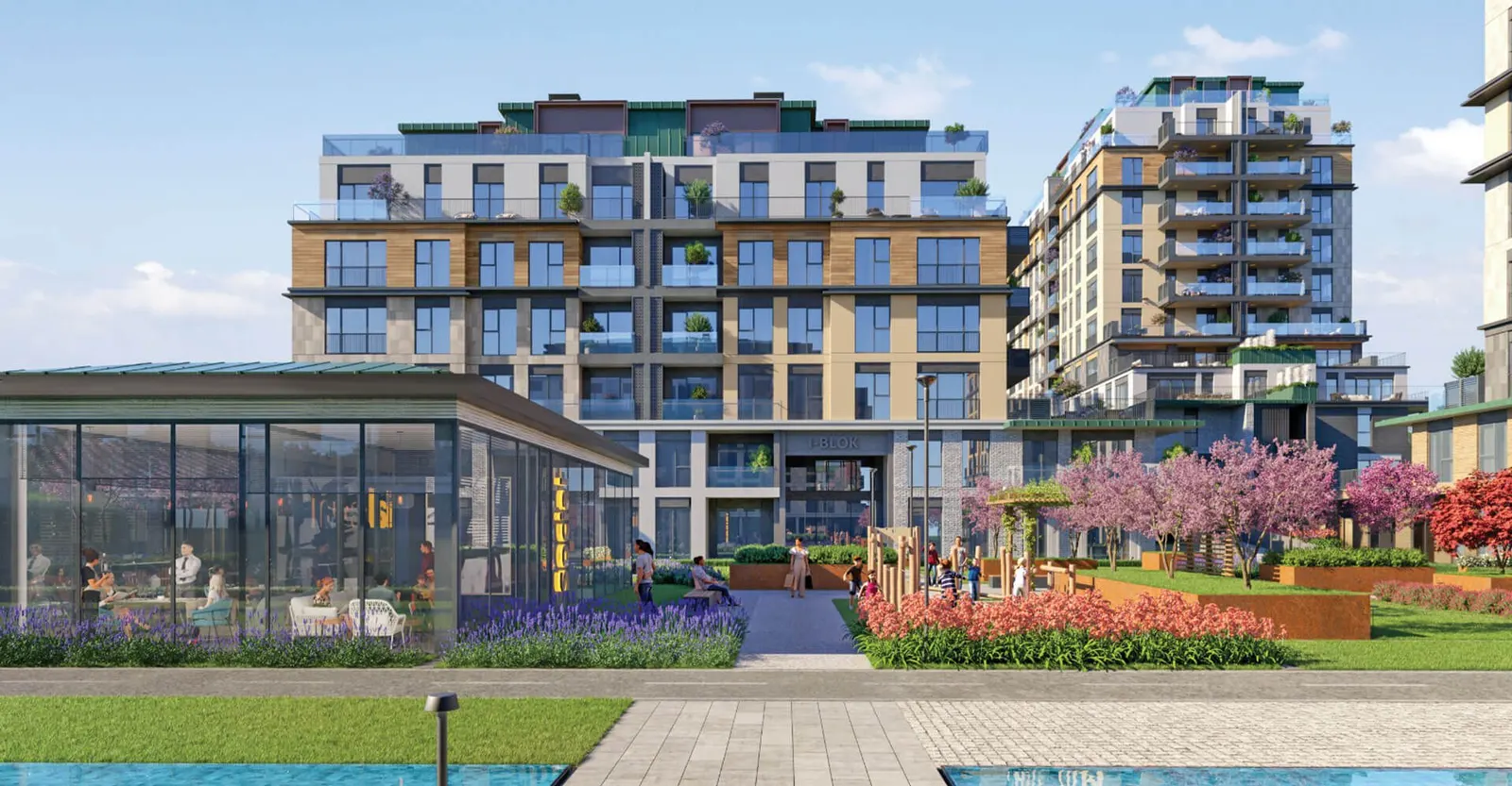 Render of the garden and social facility at Ebruli Kayasehir