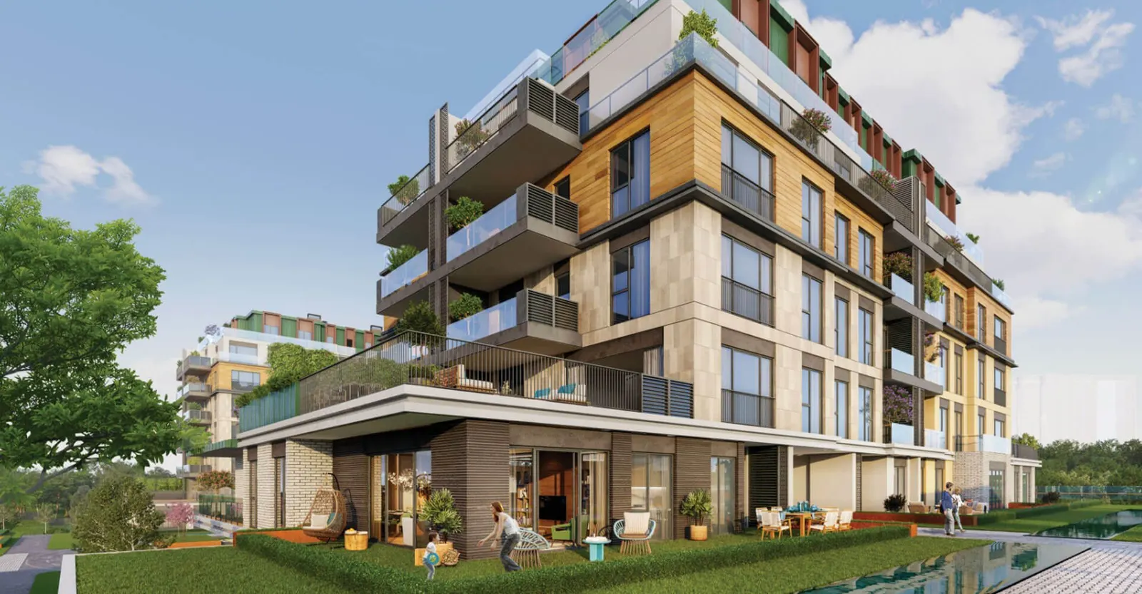 Render of a block with terraces at Ebruli Kayasehir