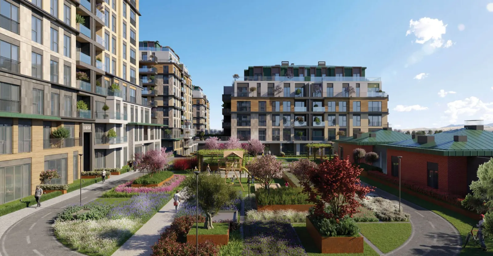 Render of the garden between the blocks at Ebruli Kayasehir