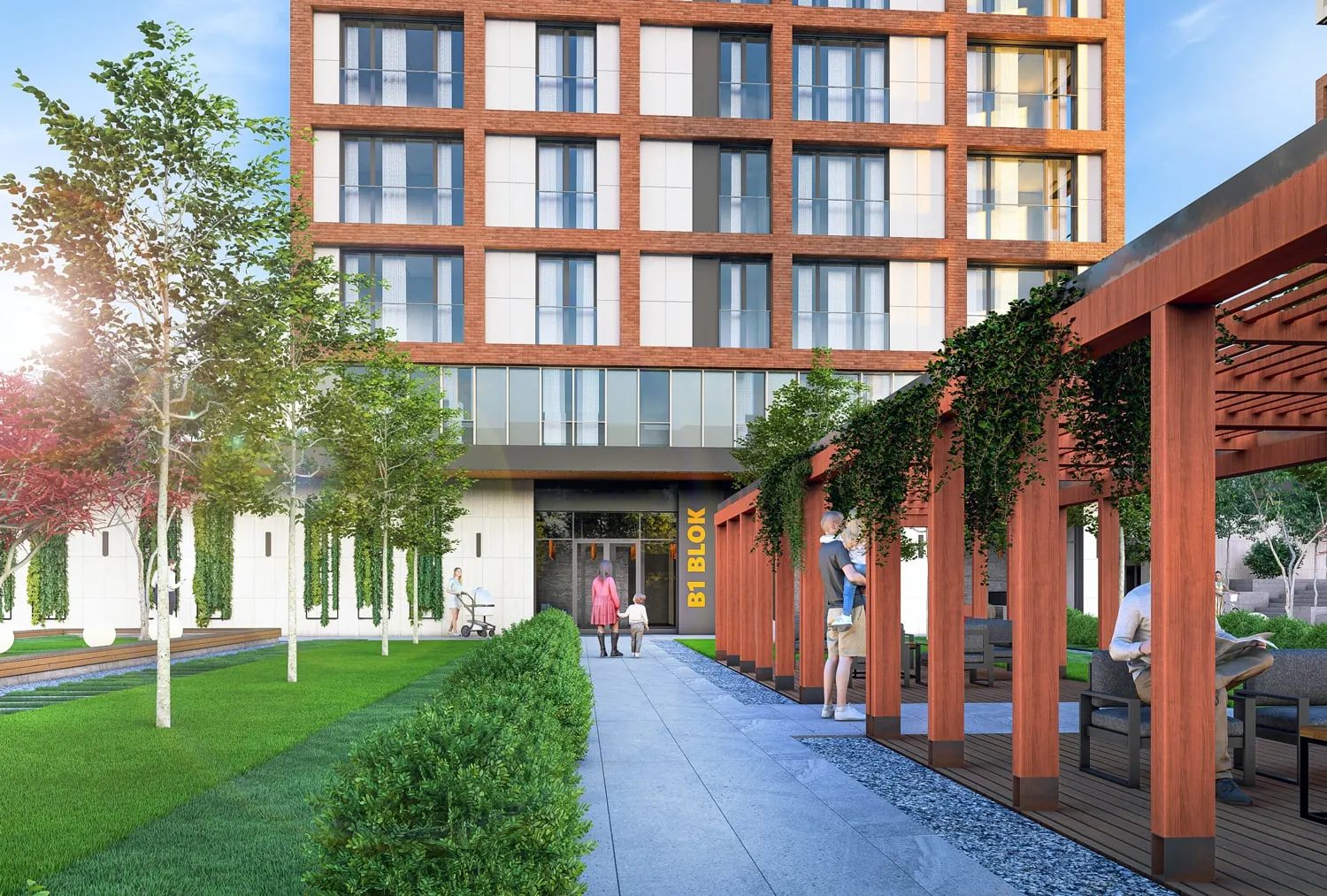 Pergola path to a block entrance at Elite Erenkoy