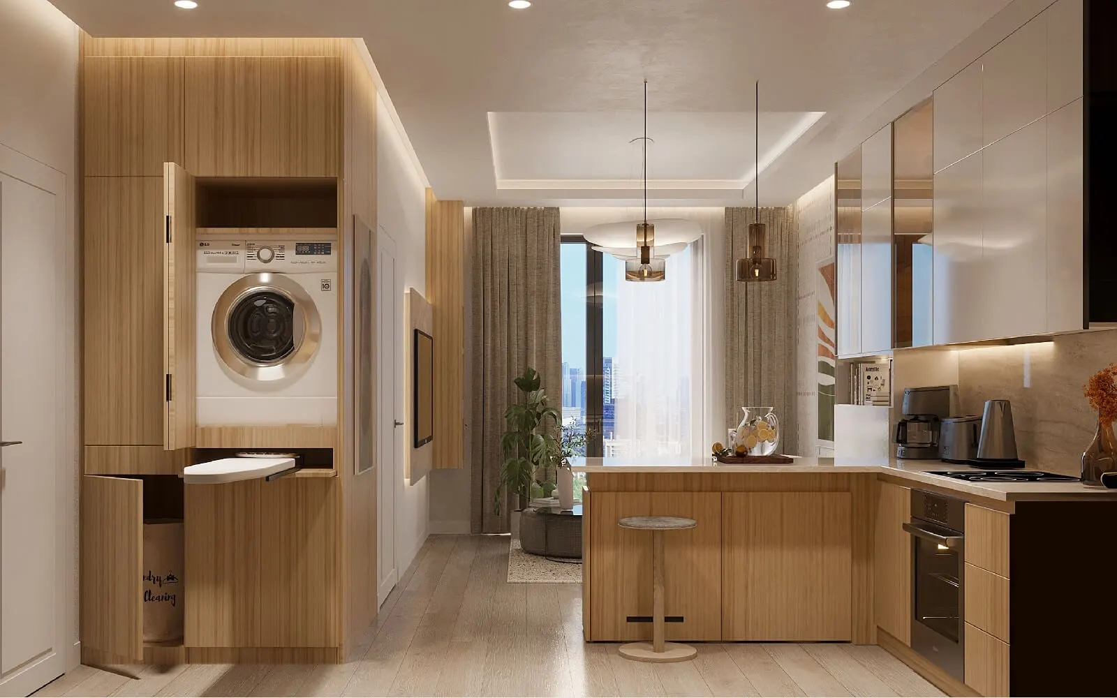 Kitchen and laundry corner in an Elysium Residence Cubuklu apartment
