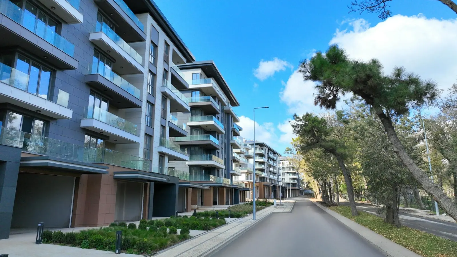 Emlak Konut Cinarkoy Evleri blocks beside the pines