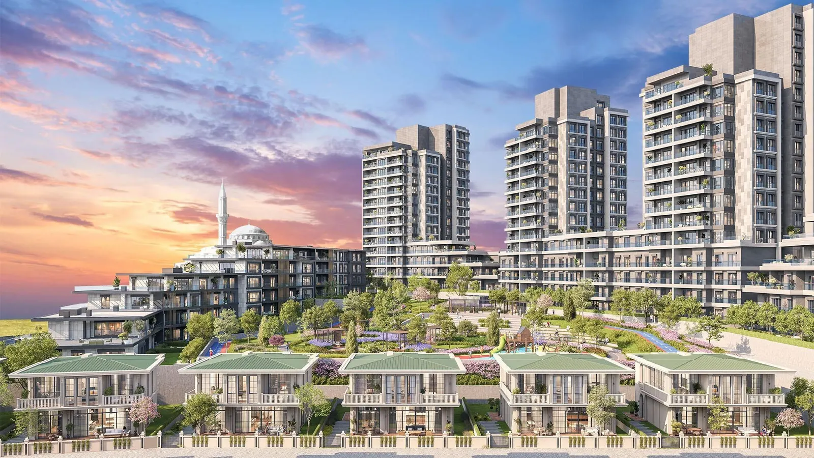 Vadi Panorama Evleri villas in front of the towers