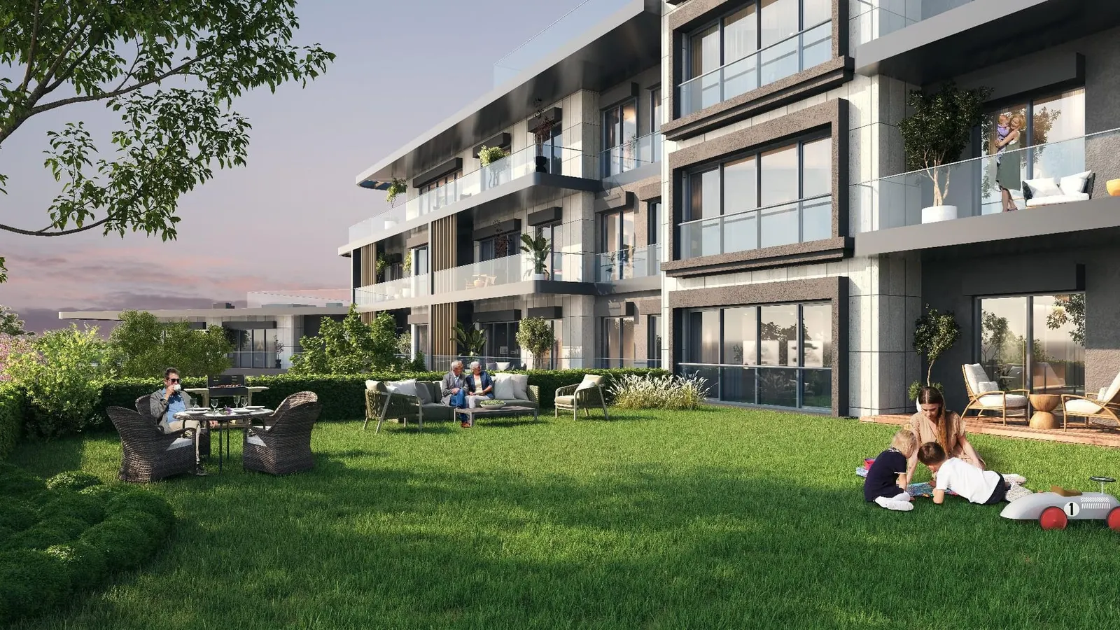Garden-level flats and lawn at Vadi Panorama Evleri