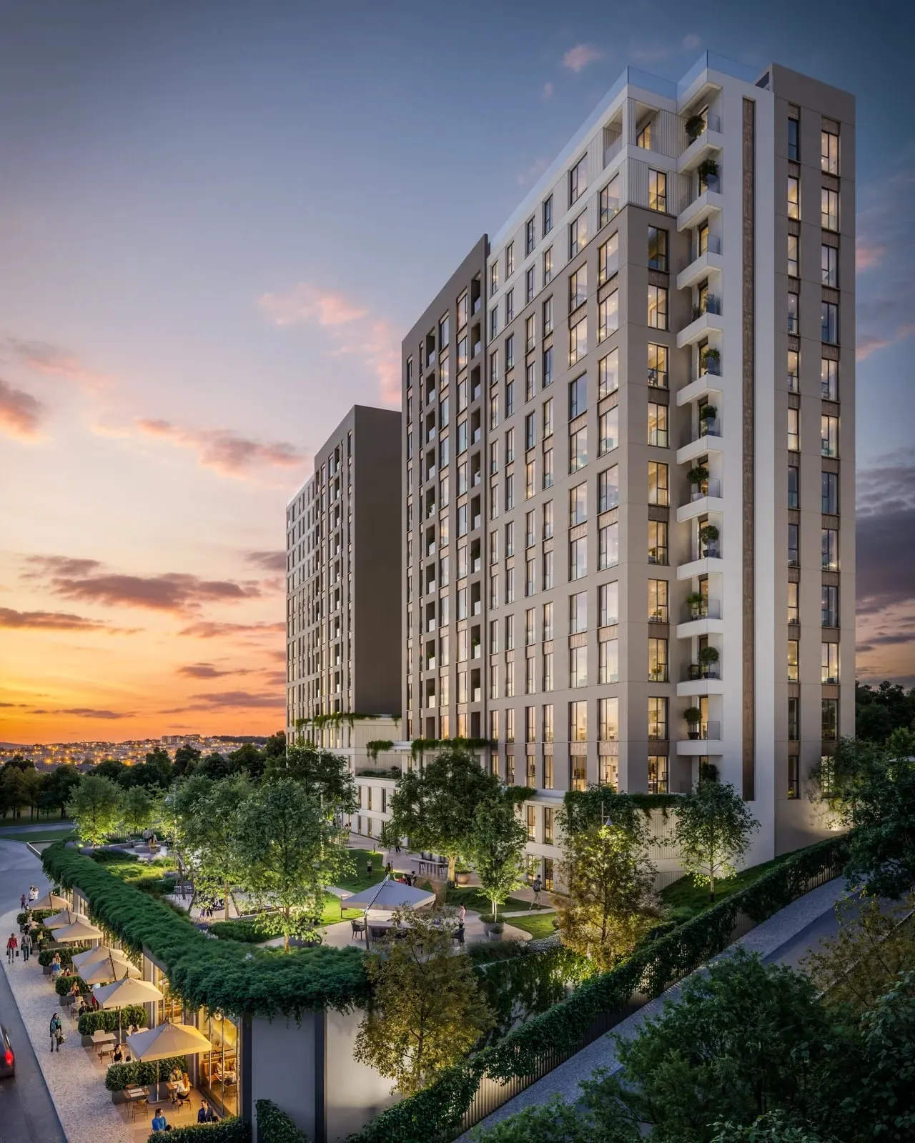 Forev Tem Istanbul block and garden at sunset