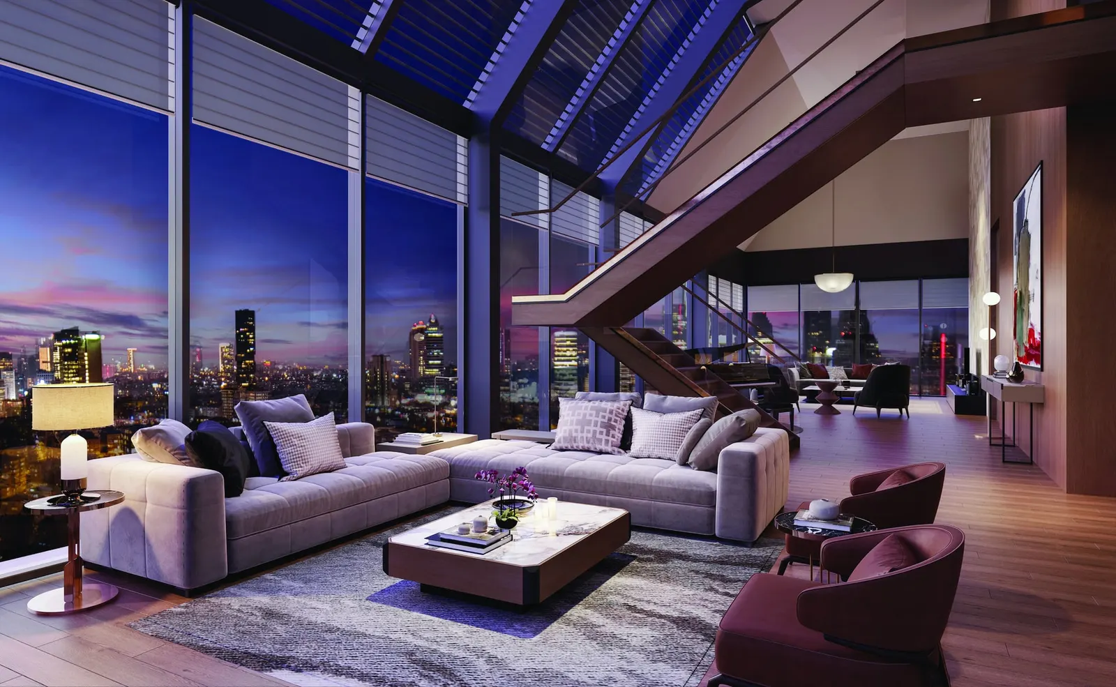 Penthouse living room with a city view at Four Seasons Private Residences Istanbul